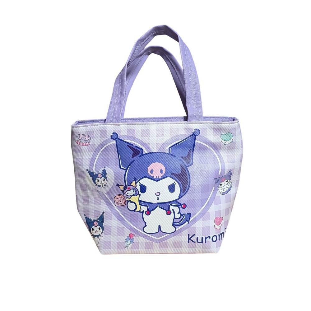 Sanrio Kuromi Tote Bag Purple Gingham Kawaii Zipper Pastel Goth Whimsigoth
